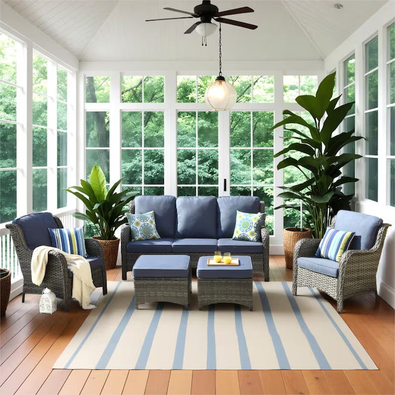 5 -Piece Wicker Patio Sofa Conversation Set with Gray Cushions