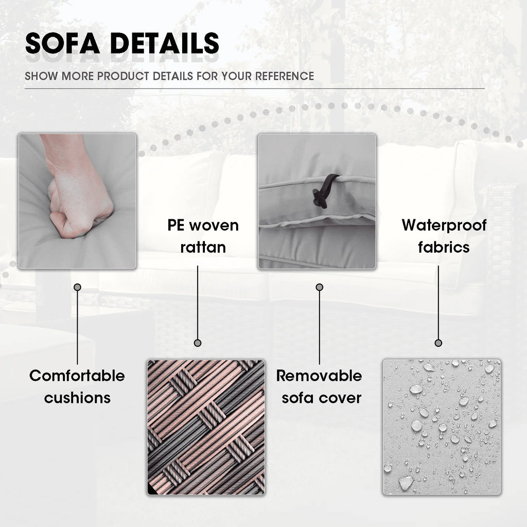 9 Piece Patio Furniture Set with Fire Pit Table, All Weather Outdoor Sectional PE Rattan, Patio Conversation Sets with Cushions and Glass Coffee Table for Garden Lawn Balcony, Grey