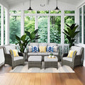 5 -Piece Wicker Patio Sofa Conversation Set with Gray Cushions