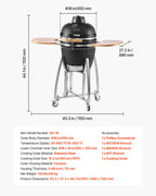 VEVOR Charcoal Grill and Smoker Ceramic BBQ Smokers with 4 Wheels & Thermometer