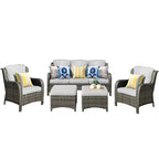 5 -Piece Wicker Patio Sofa Conversation Set with Gray Cushions