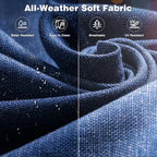 Joyoung Gray 7-Piece Wicker Patio Rectangle Fire Pit Conversation Set with Denim Blue Cushions and Swivel Chairs