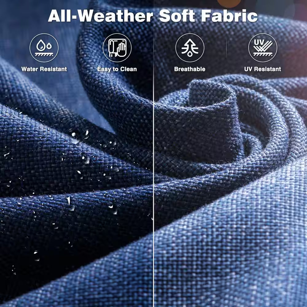 Joyoung Gray 7-Piece Wicker Patio Rectangle Fire Pit Conversation Set with Denim Blue Cushions and Swivel Chairs