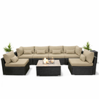 DINELI Patio Furniture Sectional Sofa with Propane Fire Pit Table