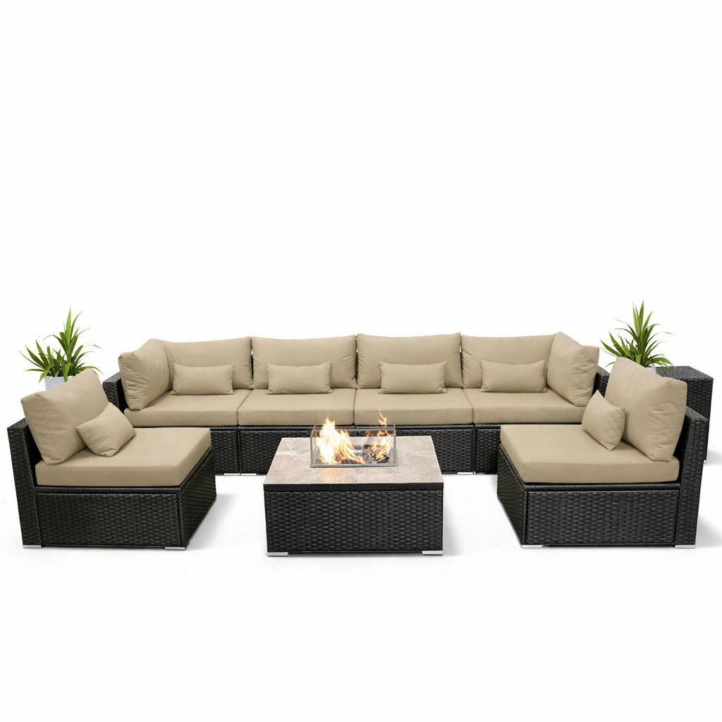 DINELI Patio Furniture Sectional Sofa with Propane Fire Pit Table