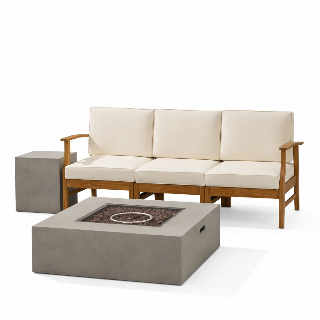 5-Piece Acacia Wood Patio Set with Fire Table