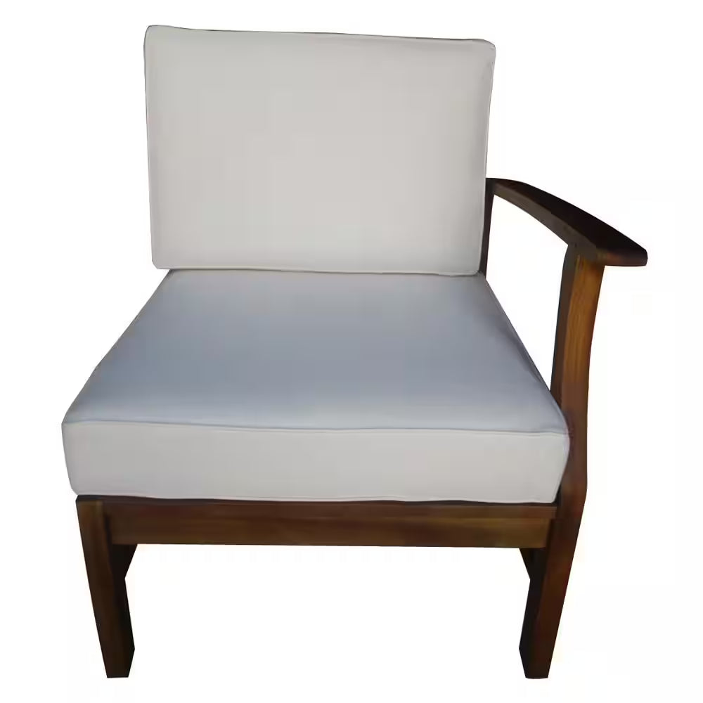 Perla Teak Brown 5-Piece Wood Outdoor Patio Fire Pit Conversation Set with Cream Cushions