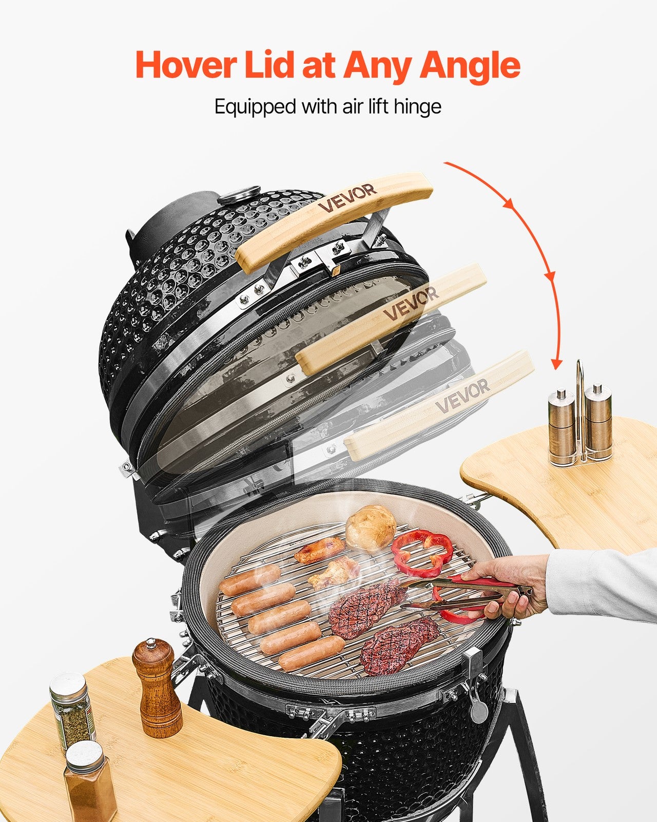 VEVOR Charcoal Grill and Smoker Ceramic BBQ Smokers with 4 Wheels & Thermometer