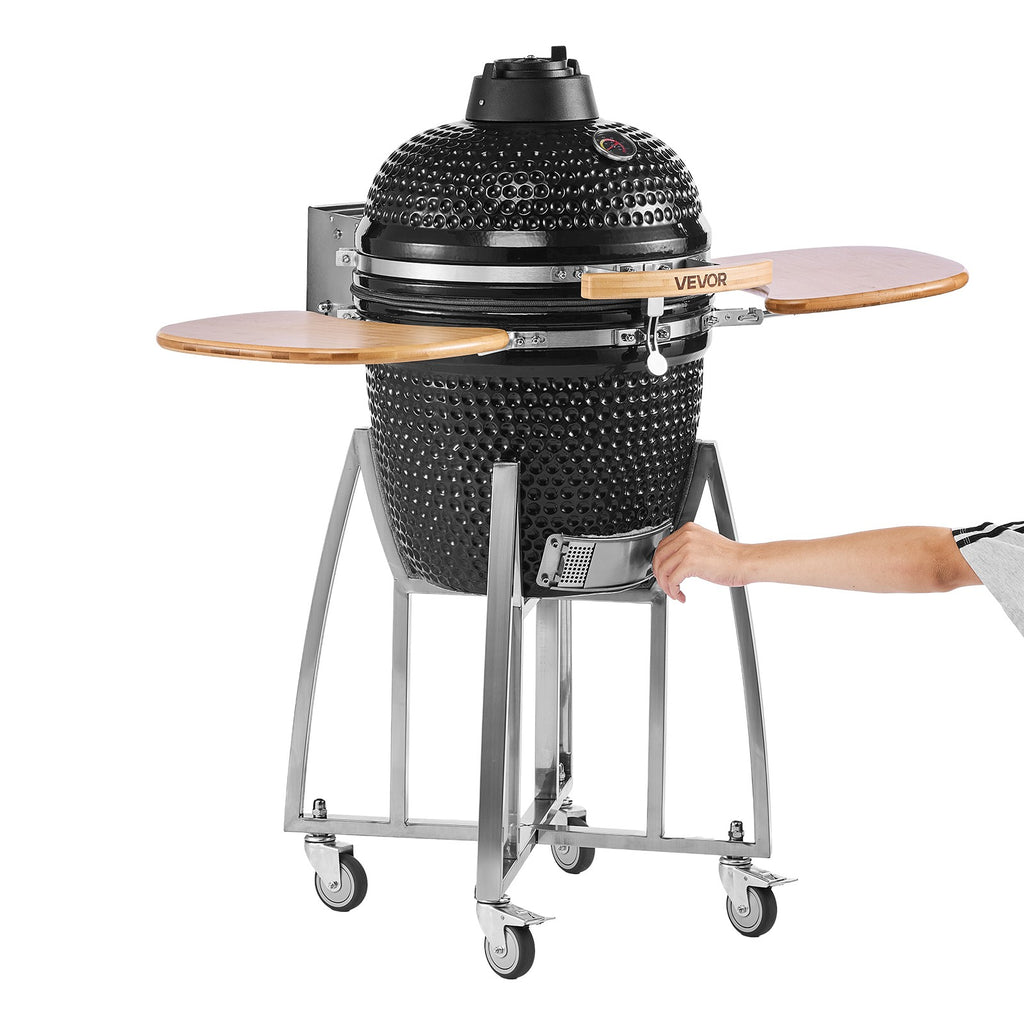 VEVOR Charcoal Grill and Smoker Ceramic BBQ Smokers with 4 Wheels & Thermometer