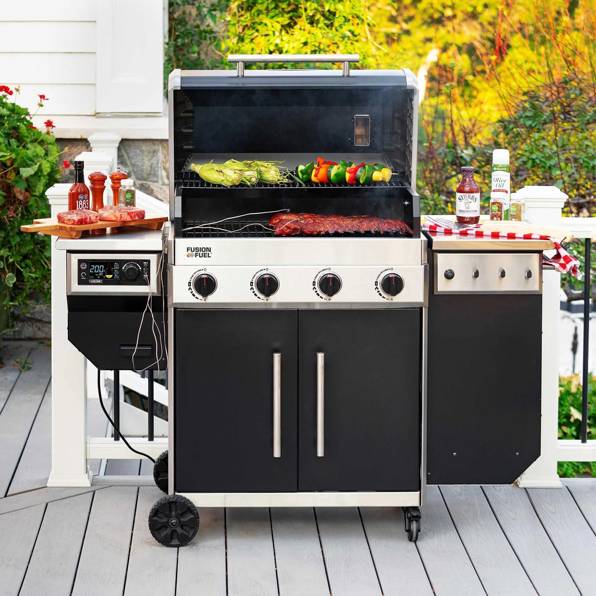 4 Burner Gas Grill and Wood Pellet Smoker Combo
