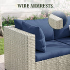 6 Pieces Patio Conversation Set with Firepit, Outdoor Sectional PE Rattan Wicker Furniture Seat,Navy