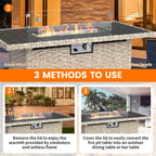 6 Pieces Patio Conversation Set with Firepit, Outdoor Sectional PE Rattan Wicker Furniture Seat,Navy