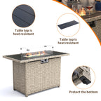 6 Pieces Patio Conversation Set with Firepit, Outdoor Sectional PE Rattan Wicker Furniture Seat,Navy