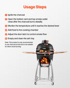 VEVOR Charcoal Grill and Smoker Ceramic BBQ Smokers with 4 Wheels & Thermometer