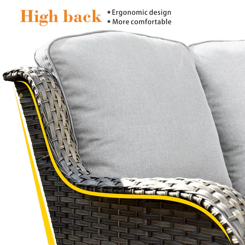 5 -Piece Wicker Patio Sofa Conversation Set with Gray Cushions