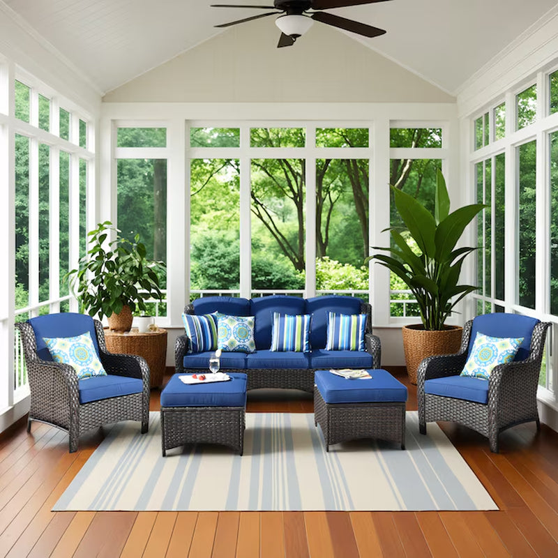 5 -Piece Wicker Patio Sofa Conversation Set with Gray Cushions