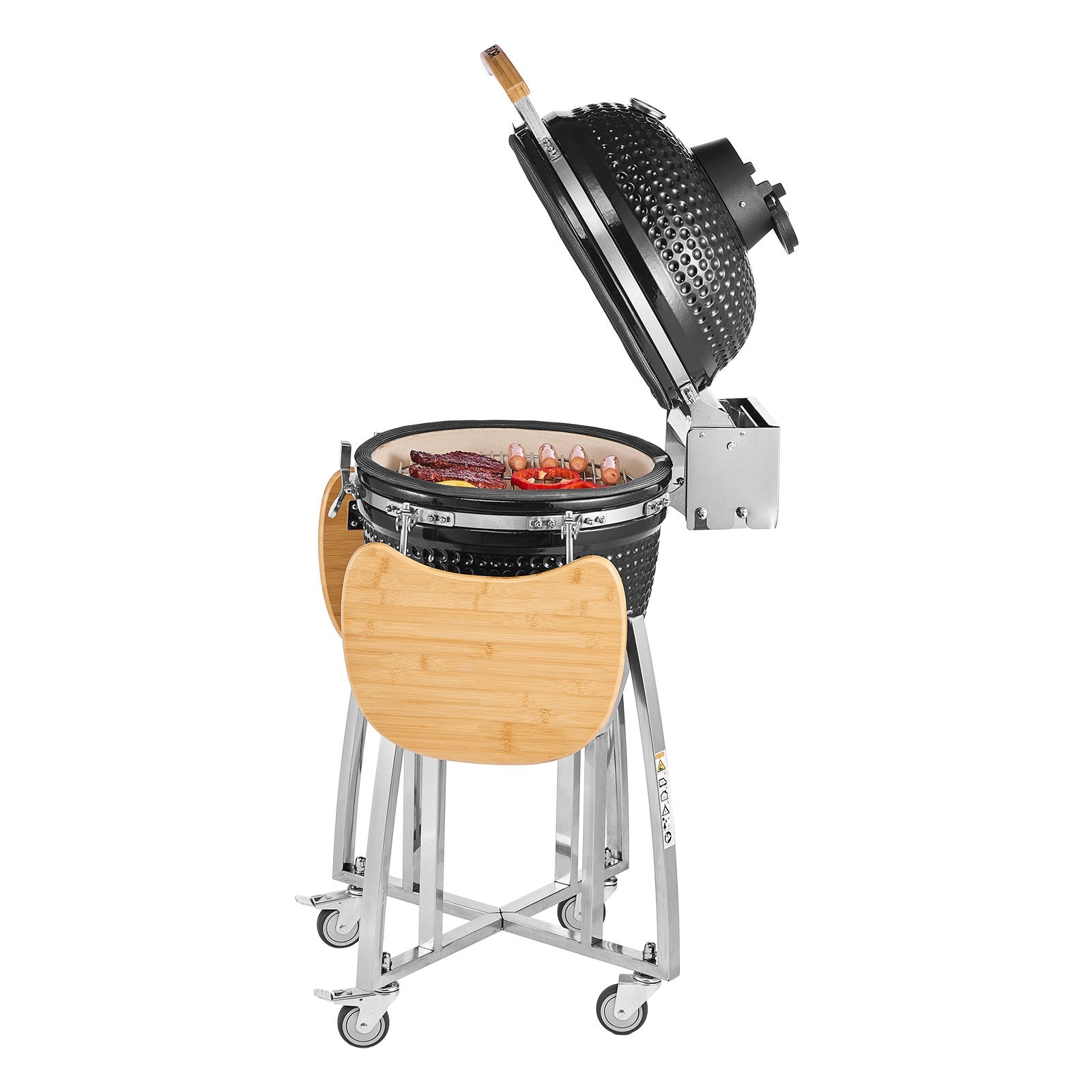 VEVOR Charcoal Grill and Smoker Ceramic BBQ Smokers with 4 Wheels & Thermometer