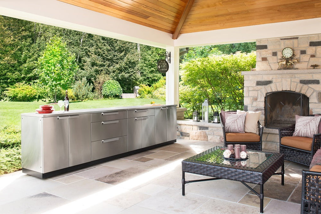 Outdoor Kitchen 4 Piece Cabinet Set in Stainless Steel with Countertop and Covers