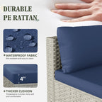 6 Pieces Patio Conversation Set with Firepit, Outdoor Sectional PE Rattan Wicker Furniture Seat,Navy