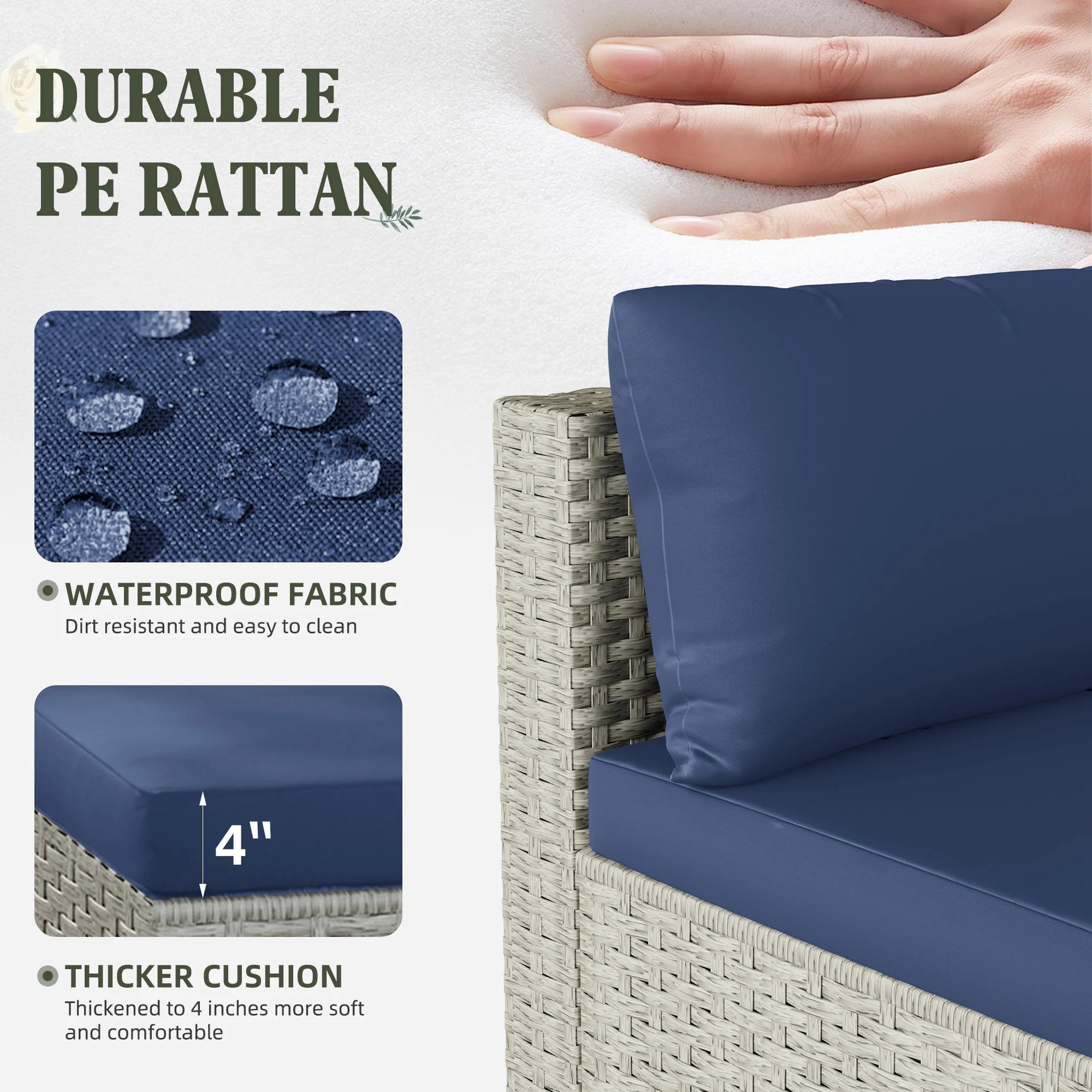 6 Pieces Patio Conversation Set with Firepit, Outdoor Sectional PE Rattan Wicker Furniture Seat,Navy