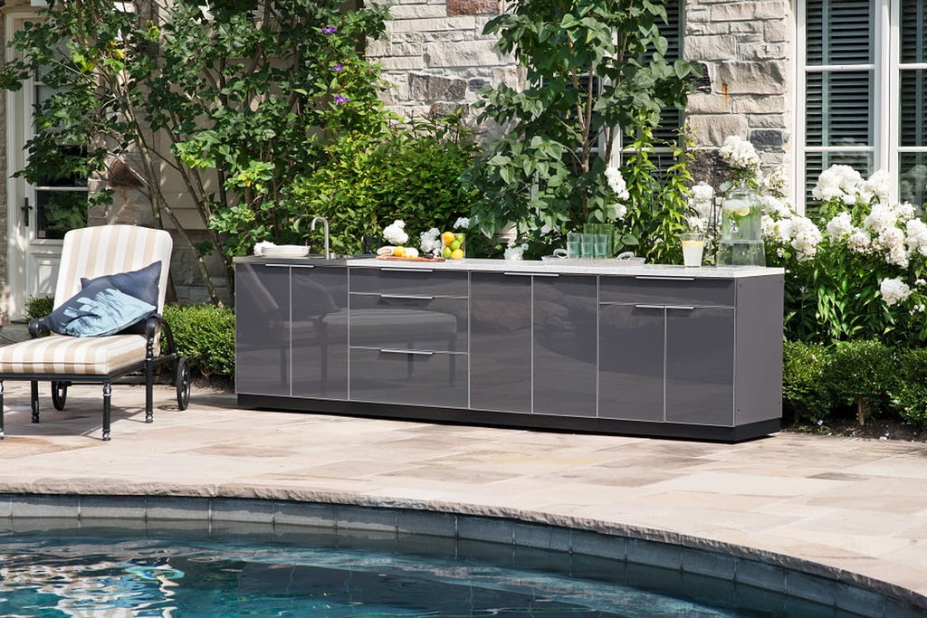 Newage Products Outdoor Kitchen 4 Piece Cabinet Set in Slate Gray with Countertops