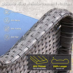 Joyoung Gray 7-Piece Wicker Patio Rectangle Fire Pit Conversation Set with Denim Blue Cushions and Swivel Chairs