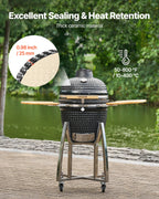 VEVOR Charcoal Grill and Smoker Ceramic BBQ Smokers with 4 Wheels & Thermometer
