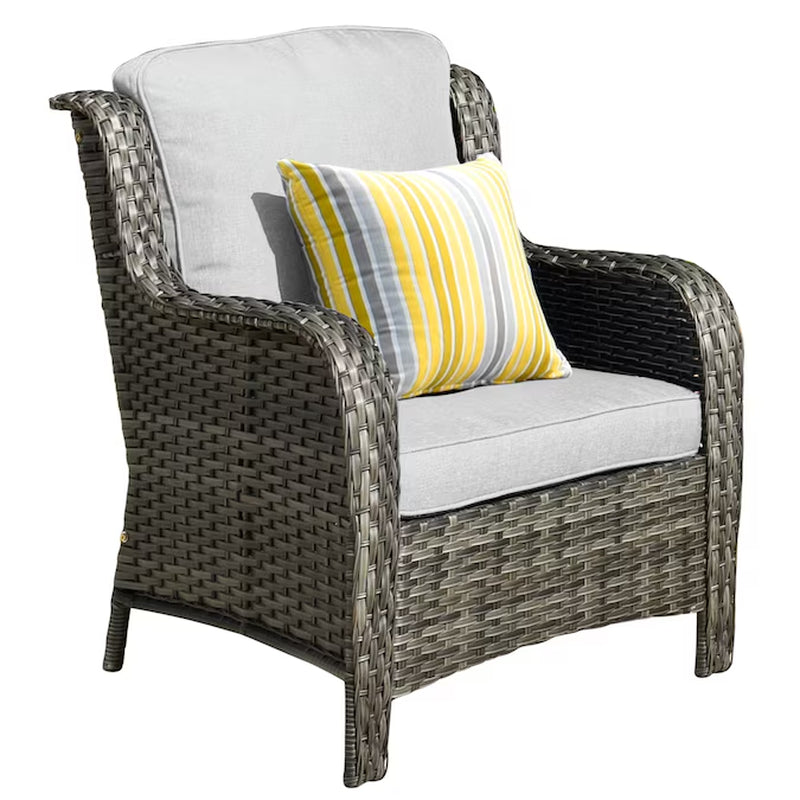 5 -Piece Wicker Patio Sofa Conversation Set with Gray Cushions