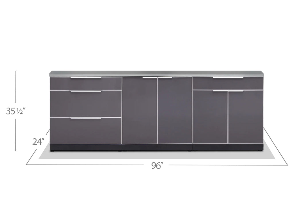 Newage Products Outdoor Kitchen 4 Piece Cabinet Set in Slate Gray with Countertops