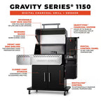Gravity Series Charcoal Grill plus Smoker in Black 1150 Sq. In.