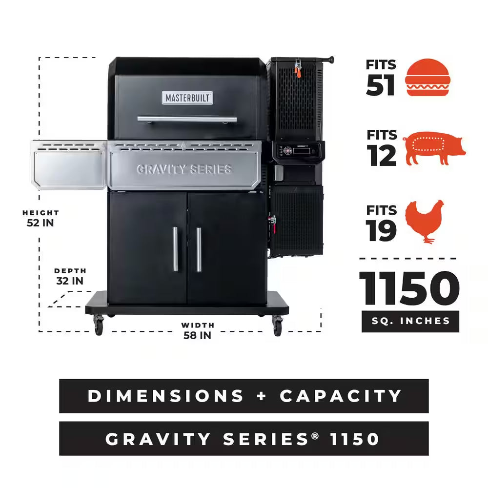 Gravity Series Charcoal Grill plus Smoker in Black 1150 Sq. In.