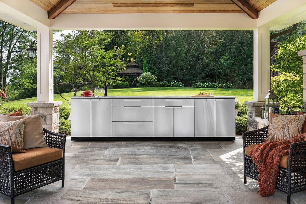 Outdoor Kitchen 4 Piece Cabinet Set in Stainless Steel with Countertop and Covers